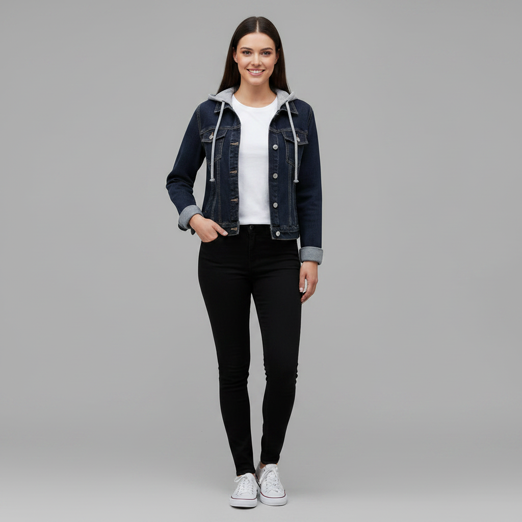 Denim Jacket with Removable Hood | Women's Casual Jacket